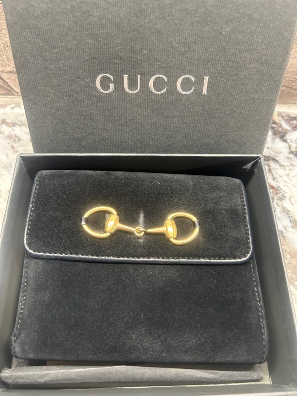 Gucci Black Suede Wallet with Gold Horsebit Hardware incl box and COA - Picture 3 of 11